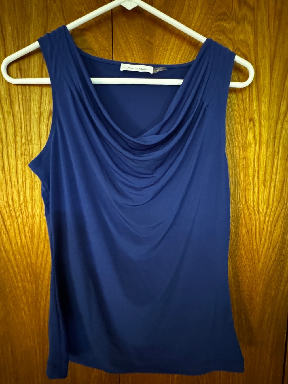 Calvin Klein Royal Blue Sleeveless Draped Cowl Neck Top